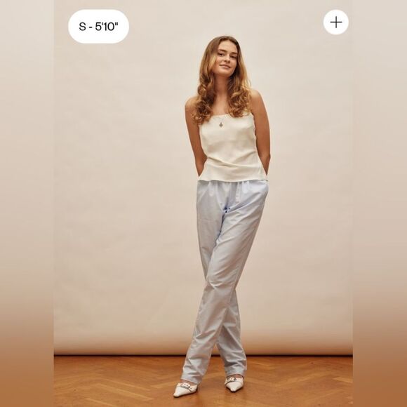 NWOT Djerf Avenue Breezy Pants in Blue Tall Size Small Organic Cotton Long Comfy - Picture 1 of 8